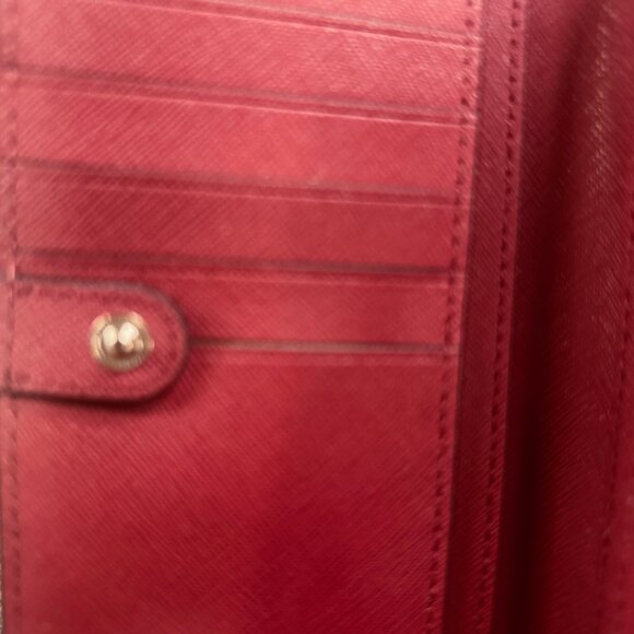 Kate Spade Madison Deep burgundy Saffiano Leather Slim Bifold Snap Wallet - Picture 7 of 11